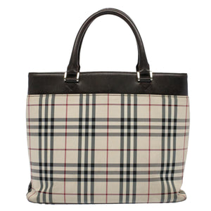 Luxury Burberry Nova Check Tote Bag Nylon Canvas Beige Auth 56349
