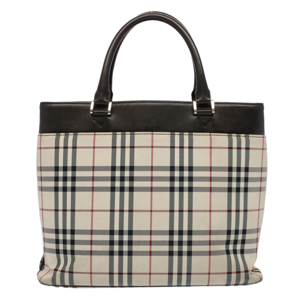 Luxury Burberry Nova Check Tote Bag Nylon Canvas Beige Auth 56349