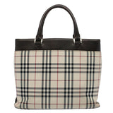 Luxury Burberry Nova Check Tote Bag Nylon Canvas Beige Auth 56349