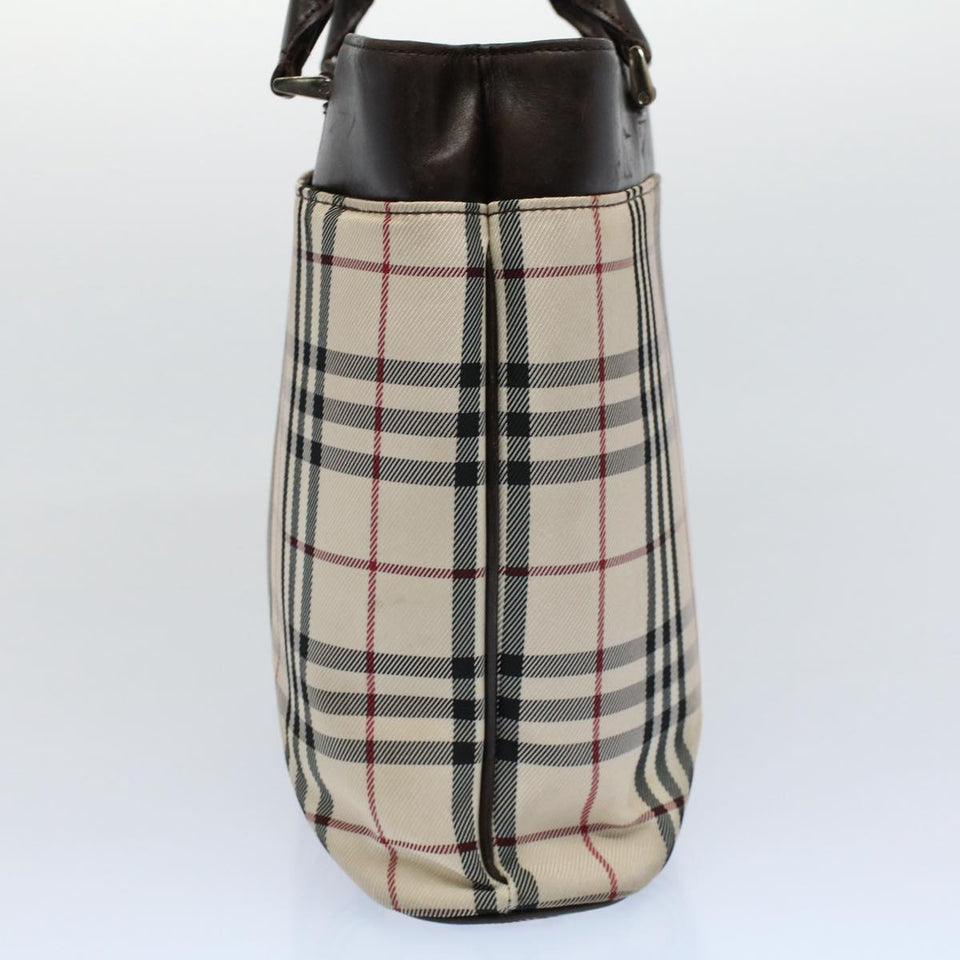 Luxury Burberry Nova Check Tote Bag Nylon Canvas Beige Auth 56349