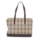 Luxury Burberry Nova Check Tote Bag Nylon Canvas Beige Auth 56398