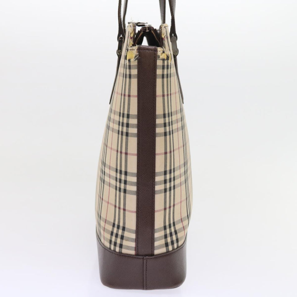 Luxury Burberry Nova Check Tote Bag Nylon Canvas Beige Auth 56398