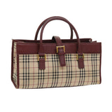 Luxury Burberry Nova Check Hand Bag Nylon Canvas Beige Auth 56466