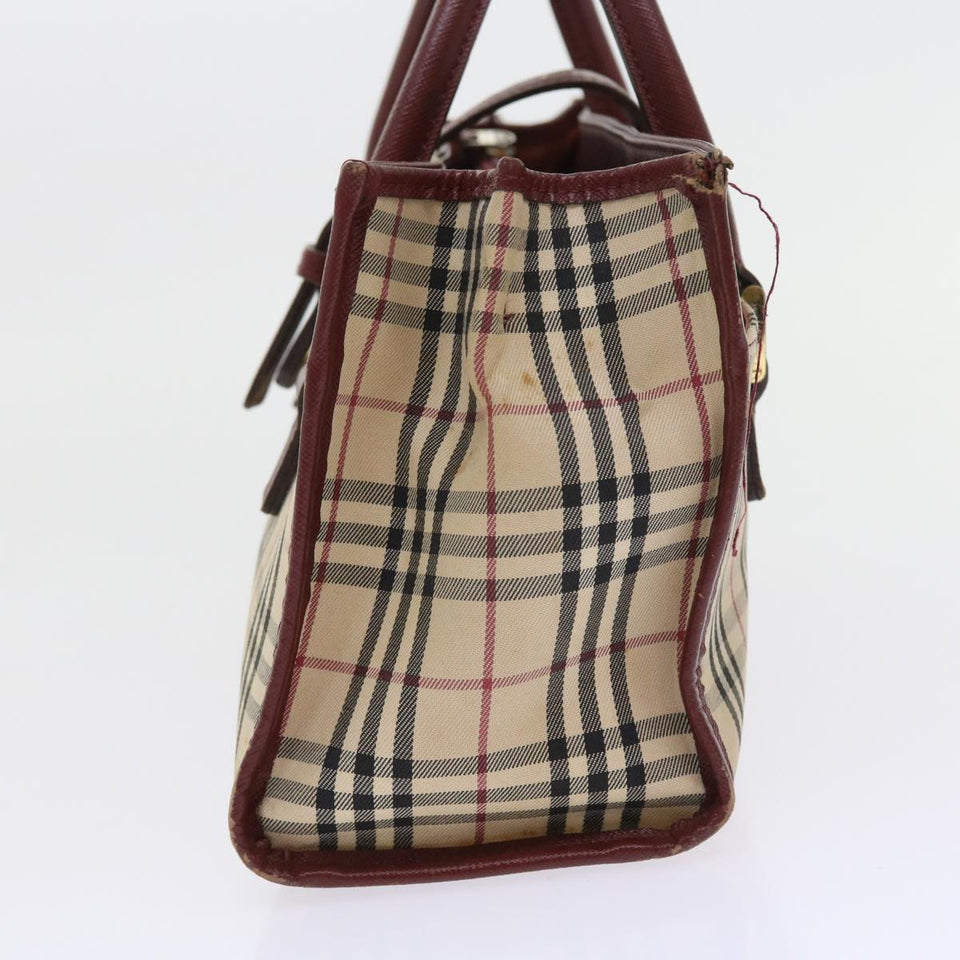 Luxury Burberry Nova Check Hand Bag Nylon Canvas Beige Auth 56466