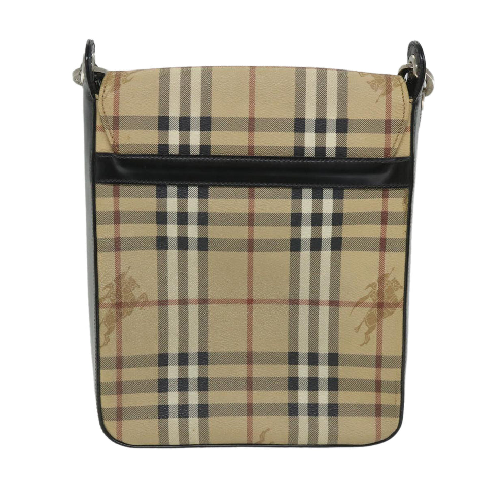 Luxury BurberrySs Nova Check Shoulder Bag PVC Leather Beige Black Auth 56484