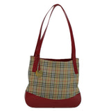 Luxury BurberrySs Nova Check Tote Bag Canvas Beige Red Auth 56573