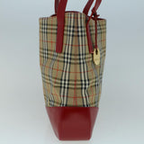 Luxury BurberrySs Nova Check Tote Bag Canvas Beige Red Auth 56573