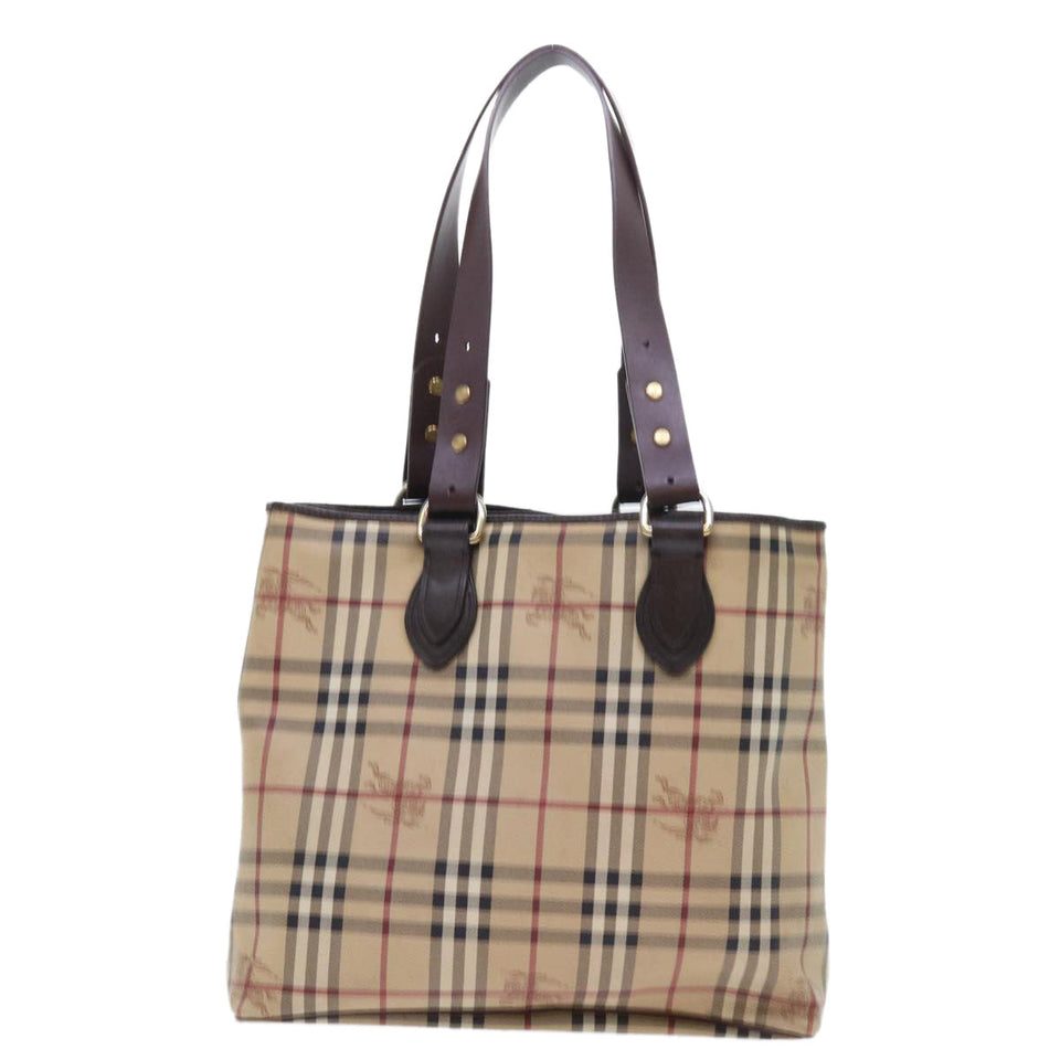 Luxury Burberry Nova Check Tote Bag PVC Leather Beige Auth 56575