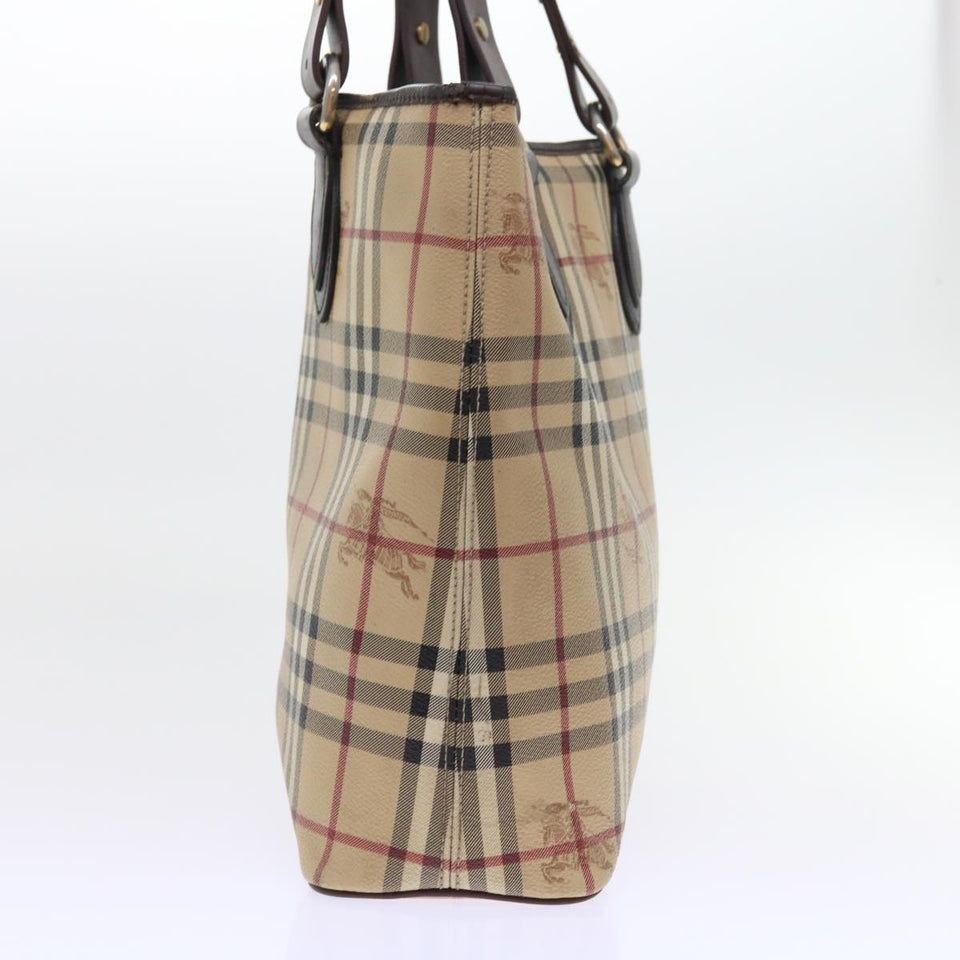 Luxury Burberry Nova Check Tote Bag PVC Leather Beige Auth 56575