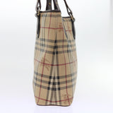 Luxury Burberry Nova Check Tote Bag PVC Leather Beige Auth 56575