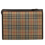 Luxury BurberrySs Nova Check Clutch Bag Nylon Canvas Beige Auth 56606