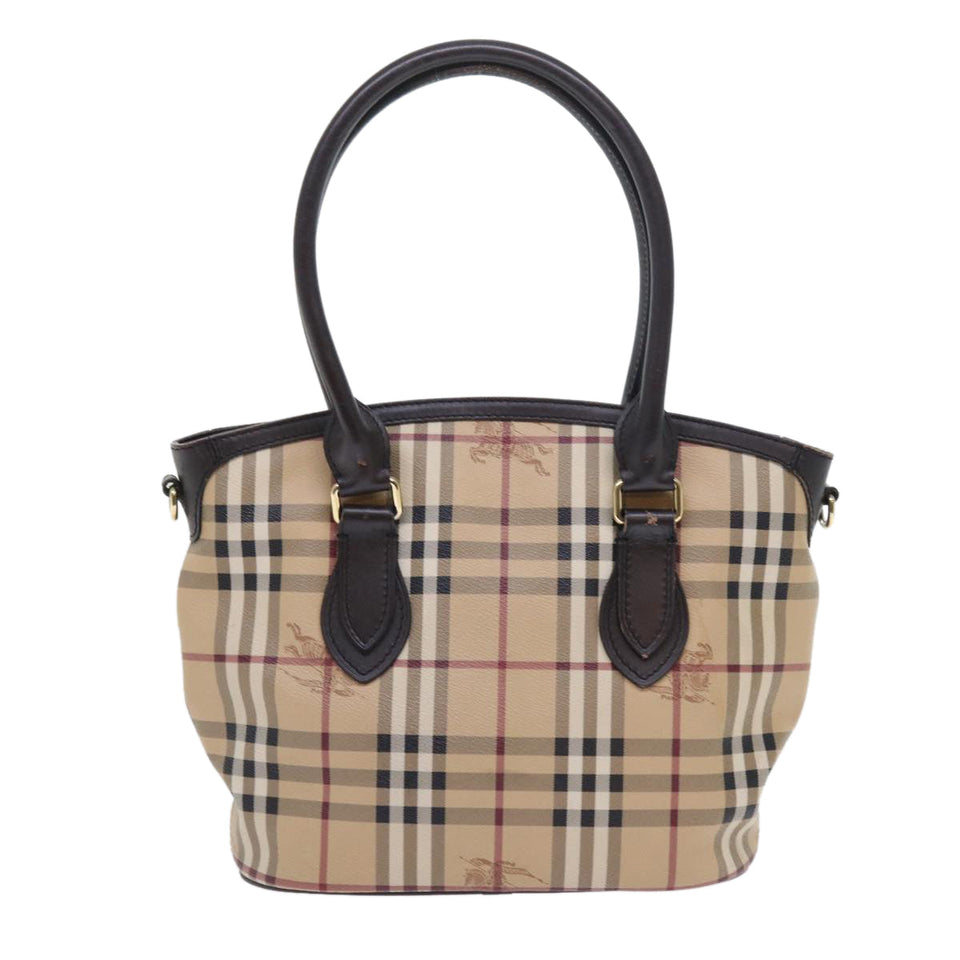 Luxury Burberry Nova Check Shoulder Bag PVC Leather 2way Beige Black Auth 56661