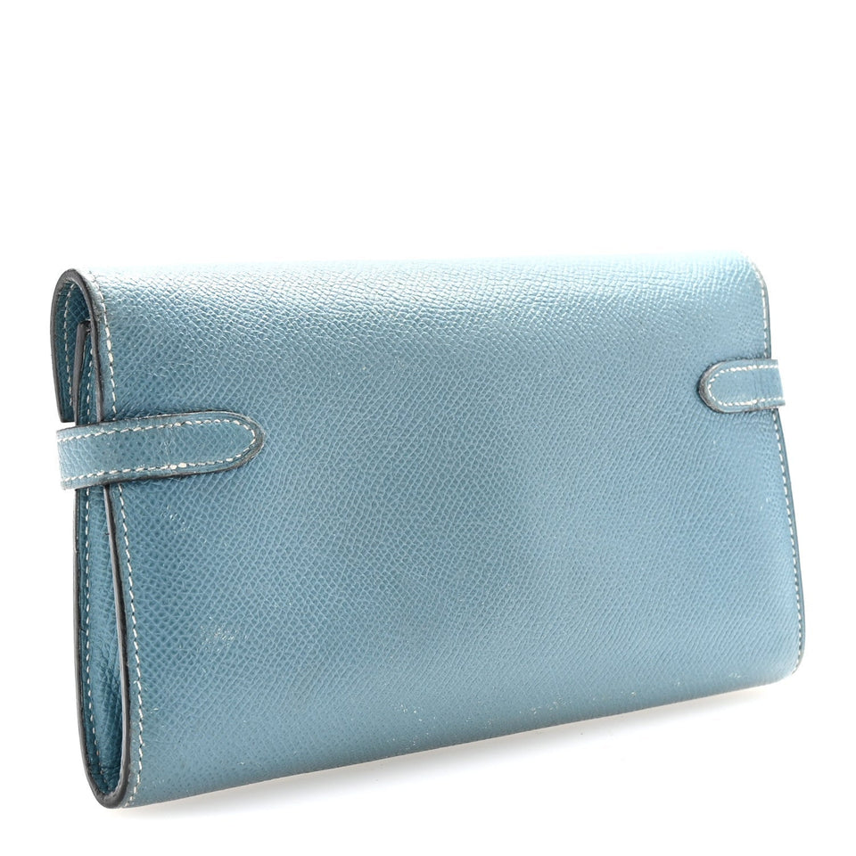 Hermes Epsom Kelly Longue Wallet Blue Jean