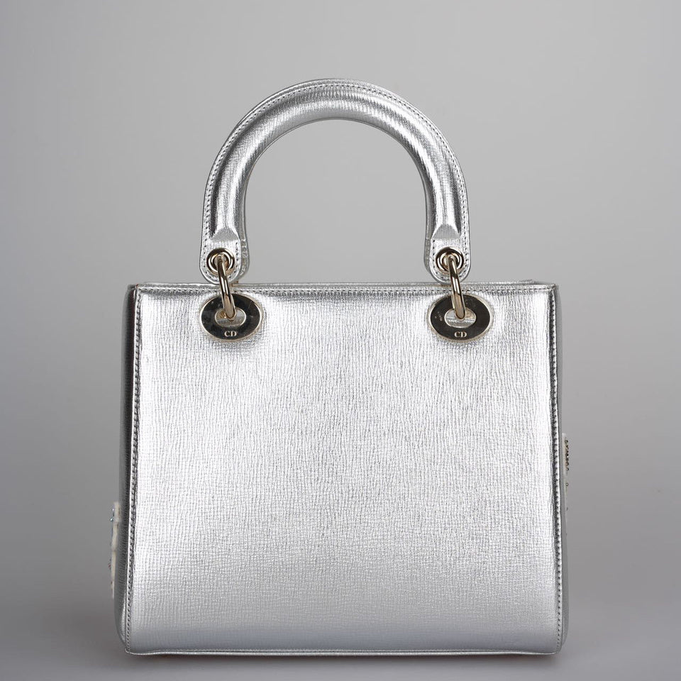 Christian Dior Leather Lady Dior Shoulder Bag in Silver Limited Edition