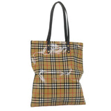 Luxury Burberry Nova Check Tote Bag Coated Canvas Beige Black Auth 58067