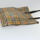 Luxury Burberry Nova Check Tote Bag Coated Canvas Beige Black Auth 58067