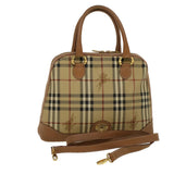 Luxury BurberrySs Nova Check Hand Bag PVC Leather 2way Beige Black Auth 58089
