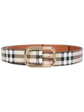 Luxury Burberry Check Leather Belt Beige