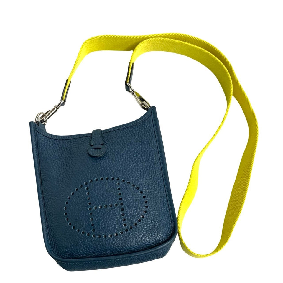 Hermes Shoulder Bag Taurillon Clemence, Leather blue Evelyn TPM Women