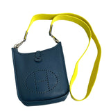 Hermes Shoulder Bag Taurillon Clemence, Leather blue Evelyn TPM Women