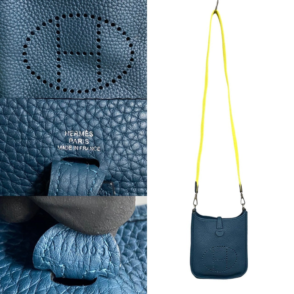 Hermes Shoulder Bag Taurillon Clemence, Leather blue Evelyn TPM Women