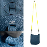 Hermes Shoulder Bag Taurillon Clemence, Leather blue Evelyn TPM Women