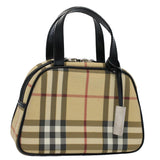 Luxury Burberry Nova Check Hand Bag PVC Leather Beige Auth 58512