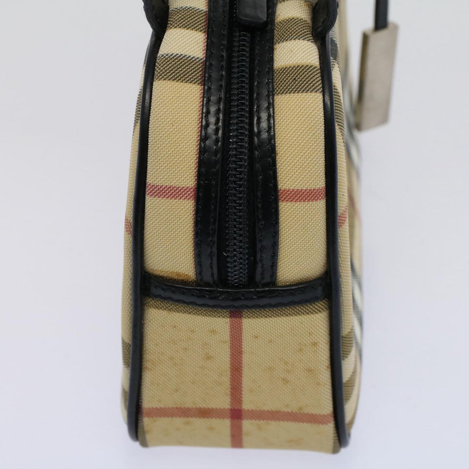 Luxury Burberry Nova Check Hand Bag PVC Leather Beige Auth 58512