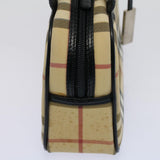 Luxury Burberry Nova Check Hand Bag PVC Leather Beige Auth 58512