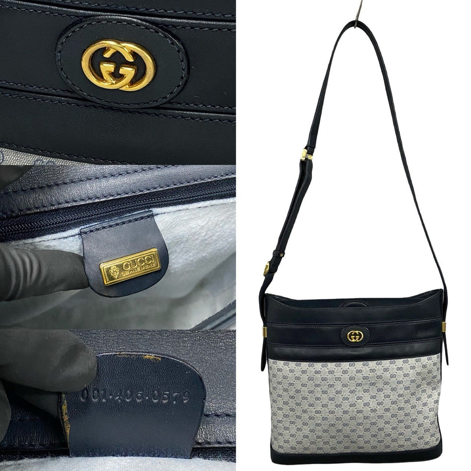 Gucci Shoulder Bag leather Navy