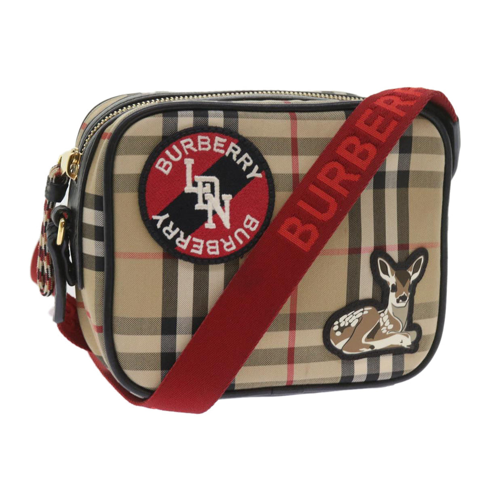 Luxury Burberry Nova Check Shoulder Bag Nylon Canvas Beige Auth 58996A