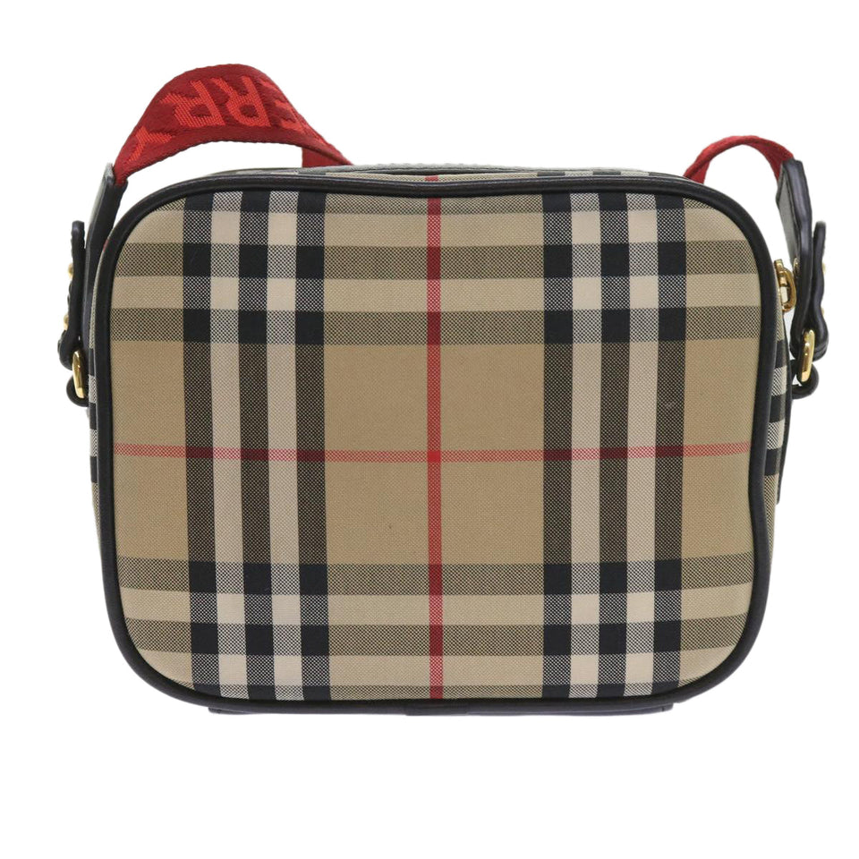 Luxury Burberry Nova Check Shoulder Bag Nylon Canvas Beige Auth 58996A