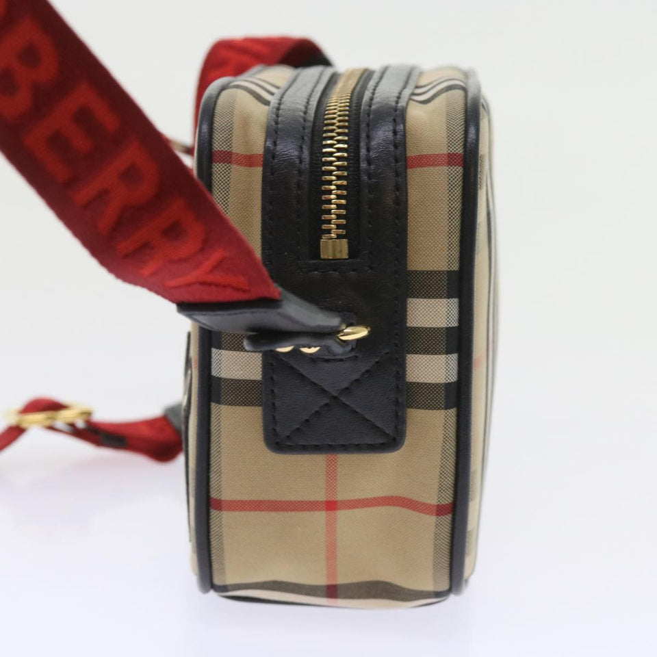 Luxury Burberry Nova Check Shoulder Bag Nylon Canvas Beige Auth 58996A