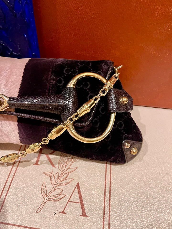 Gucci Horsebit 1955 Large Velvet Purple Shoulder Bag