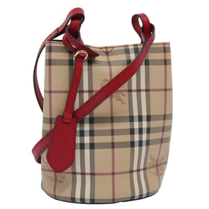 Luxury Burberry Nova Check Shoulder Bag Nylon Canvas Beige Auth 59021A