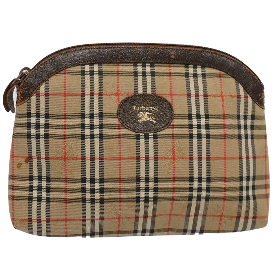 Luxury BurberrySs Nova Check Clutch Bag Nylon Canvas Beige Auth 59086