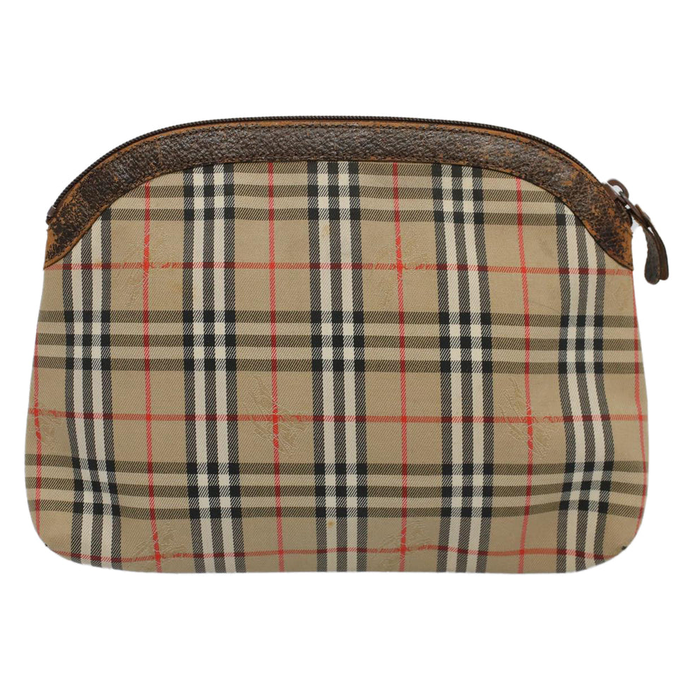 Luxury BurberrySs Nova Check Clutch Bag Nylon Canvas Beige Auth 59086