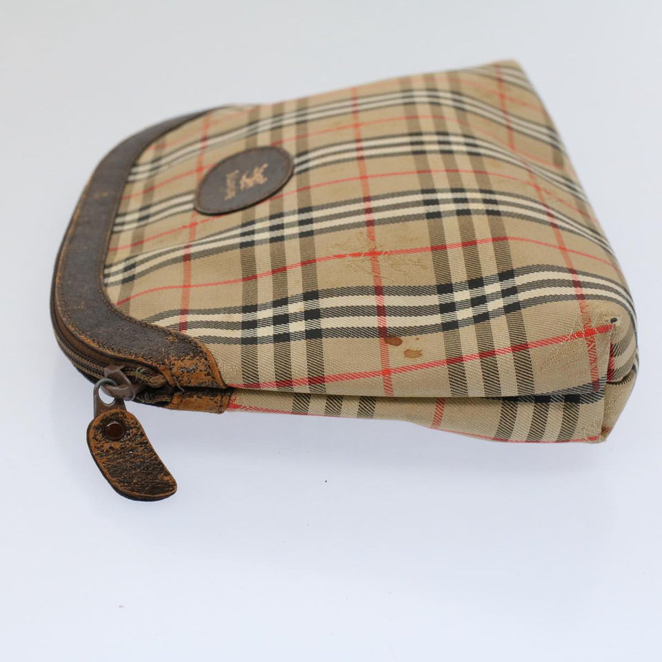 Luxury BurberrySs Nova Check Clutch Bag Nylon Canvas Beige Auth 59086