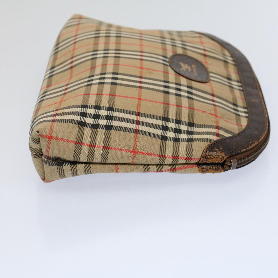 Luxury BurberrySs Nova Check Clutch Bag Nylon Canvas Beige Auth 59086