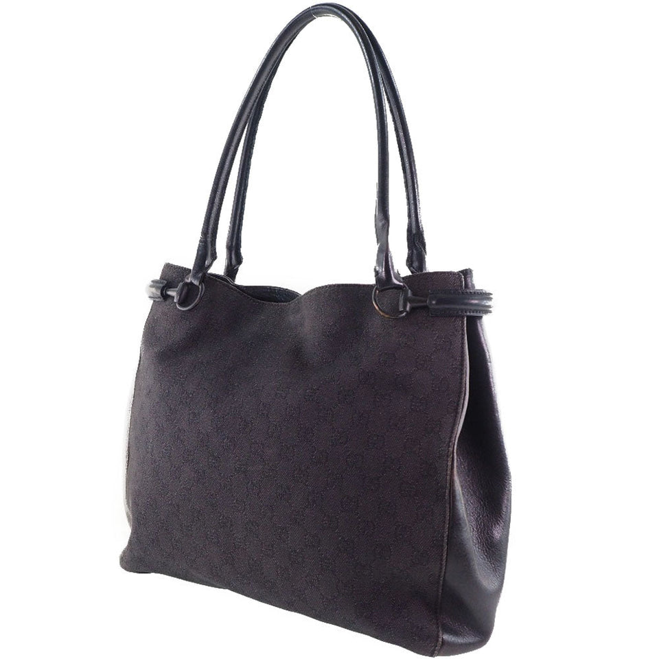 Gucci Tote Bag 101346 GG canvas, leather black unisex(Unisex)