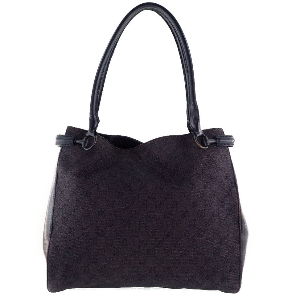 Gucci Tote Bag 101346 GG canvas, leather black unisex(Unisex)