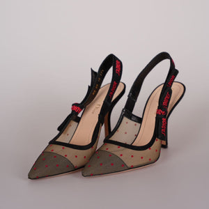 Christian Dior Mesh Plumetis Suede J'ADior Slingback 8cm Pumps 37.5 Beige/Black