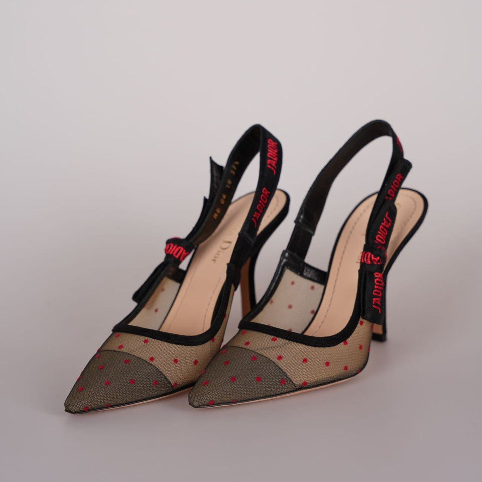 Christian Dior Mesh Plumetis Suede J'ADior Slingback 8cm Pumps 37.5 Beige/Black