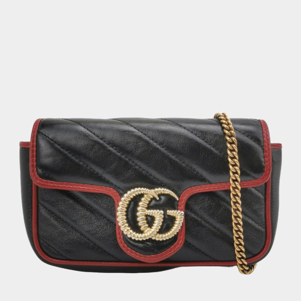 Gucci Marmont Super Mini Flap Leather Bag Black Leather