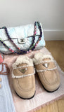 Prada Beige Shearling Slipper Slides - 37
