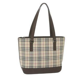 Luxury Burberry Nova Check Tote Bag Nylon Beige Auth 59816