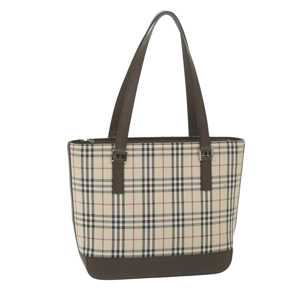 Luxury Burberry Nova Check Tote Bag Nylon Beige Auth 59816