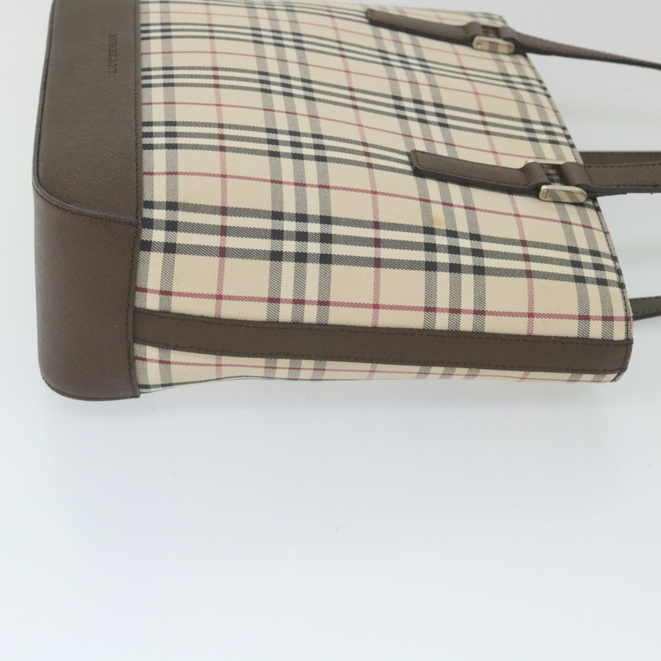 Luxury Burberry Nova Check Tote Bag Nylon Beige Auth 59816