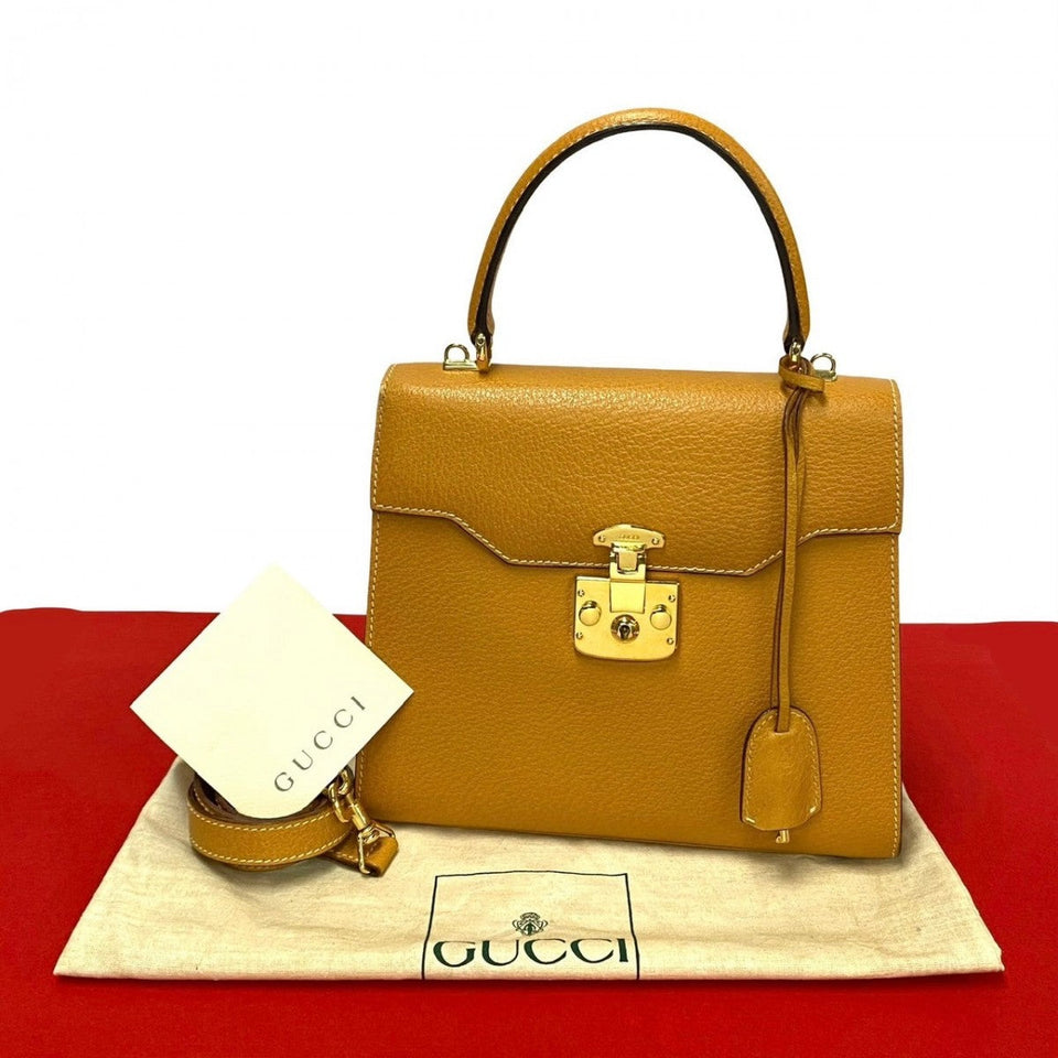 Gucci Shoulder Bag leather yellow Ready lock