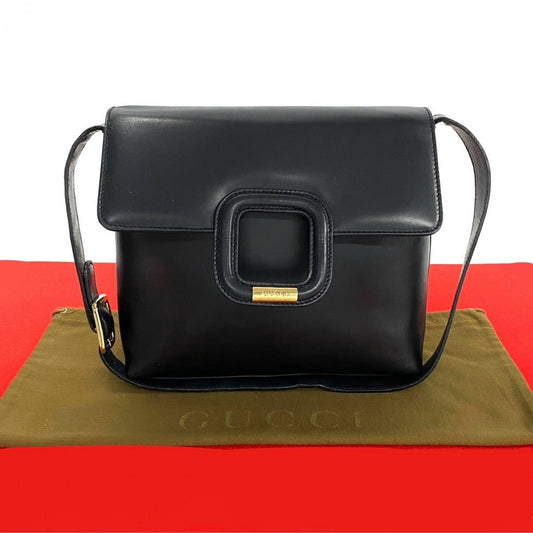 Gucci Shoulder Bag leather Navy logo Metal Women